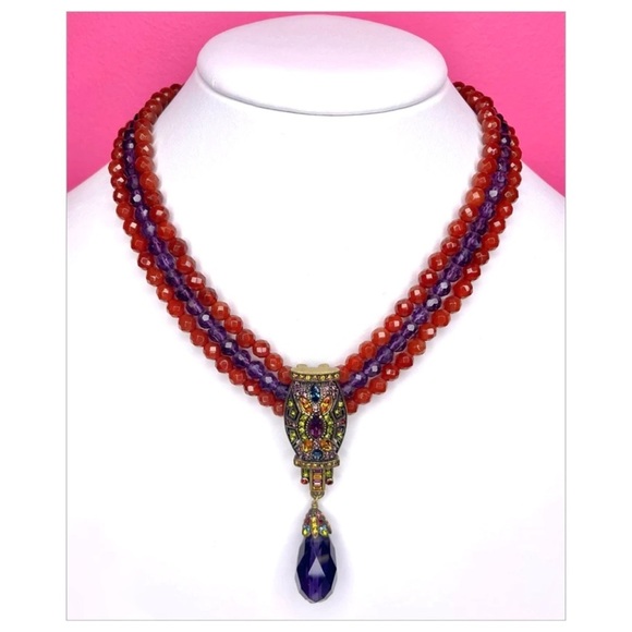 Vintage Heidi Daus Carnelian And Crystal Art Deco Statement Necklace